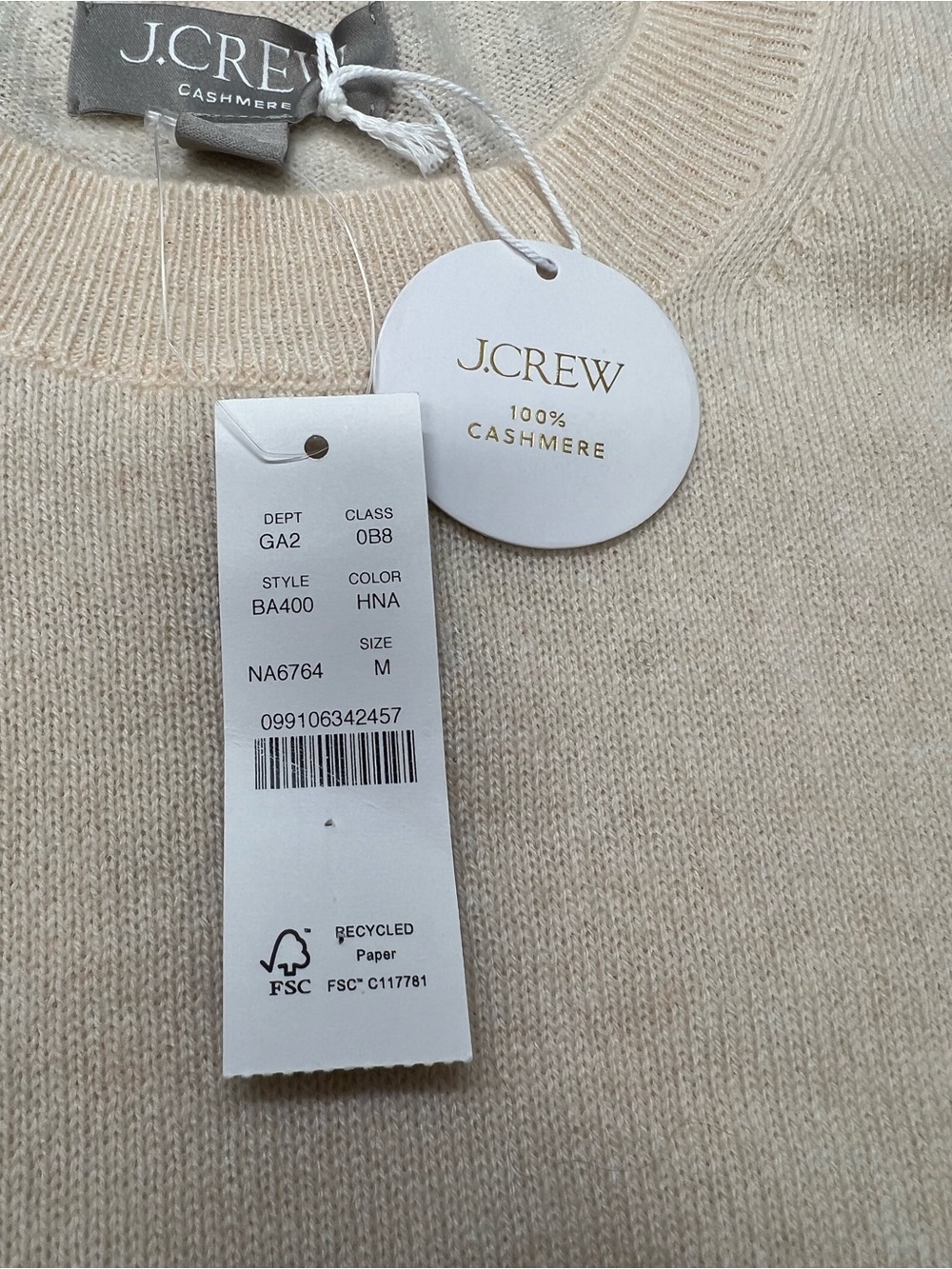 J. Crew Cashmere classic-fit crewneck sweater Heather Natural Cream Size Medium - Picture 7 of 10